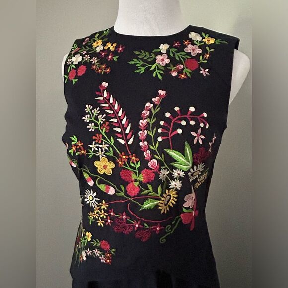 Wayward Fancies by eShakti Navy Blue Embroidered Floral Long Sleeveless Dress 4 - Picture 3 of 12